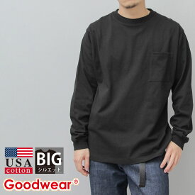 【送料無料】Goodwear グッドウェア 長袖 tシャツ ロンt 厚手 男女兼用 USA コットン ポケット付き 袖リブ ロングスリーブ Tシャツ 長袖 7オンス シンプル メンズ レディース オーバーサイズ tシャツ 無地