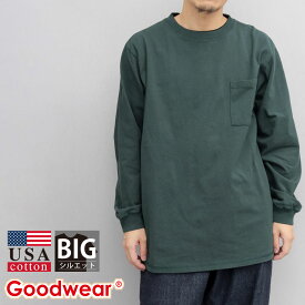 【送料無料】Goodwear グッドウェア 長袖 tシャツ ロンt 厚手 男女兼用 USA コットン ポケット付き 袖リブ ロングスリーブ Tシャツ 長袖 7オンス シンプル メンズ レディース オーバーサイズ tシャツ 無地