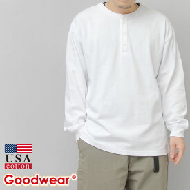 Goodwear グッドウェア ロンT ヘンリーネック メンズ ビッグT オーバーサイズ 白T ロングスリーブTシャツ レディース ユニセックス おそろい USAコットン 綿100% 肉厚 ヘビーウェイト