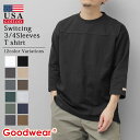 グッドウェア Goodwear 7分袖 Tシャツ メンズ レディース USAコットン 肉厚 ヘビーウェイト 切替 フットボールT 無地 シンプル カジュアル トップス
