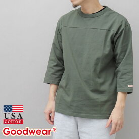 【送料無料】Goodwear グッドウェア ロンT 七分袖Tシャツ 七分袖 7分袖 Tシャツ メンズ USAコットン コットン 綿 ヘビーウェイト シンプル 無地 ワンポイント 白 ホワイト 黒 ブラック チャコール グレー