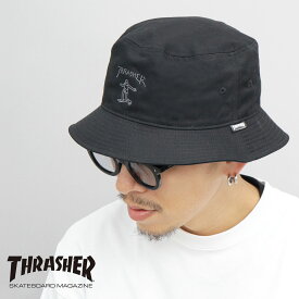 【送料無料】THRASHER GONZ スラッシャー マークゴンザレス ハット バケットハット メンズ シンプル black ワンポイント 無地 コットン ツイル オールシーズン 軽い 軽量