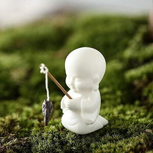 艶をかけられた小さい陶磁器の置物装飾品水槽水族館彫像工芸品釣り人風景家の装飾本棚のための贈り物オフィス C3x3x5cm(1x1x2inch)