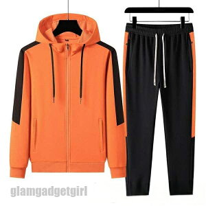 新生活応援 セットアップ メンズ 秋服 春物 ジップアップ フード付 配色 パーカー ジャージ 上下 スウェットパンツ ゴルフウェア 部屋着 ゆったり スポーツ プレゼント ギフト