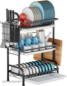 新生活 大容量 水切りかご 食器水切り 滑り止め 組み立て簡単 台所用品ホルダ 3段式水切りラック 3段 省スペース 錆びない キッチン収納 キッチン収納棚 自然乾燥可能 収納バスケット 水切