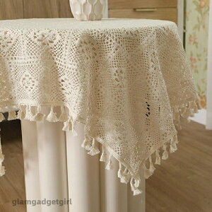 新生活 110*110cm 食卓カバー 北欧風 レース マルチカバー フリンジ テーブルクロース テーブルマット 無地 おしゃれ テーブルクロス