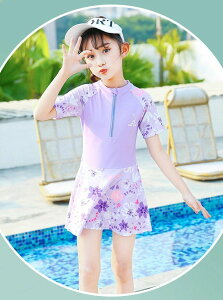 水着 キッズ 女の子 ワンピース水着 ジュニア水着 スイムウェア ラッシュガード 半袖 スカート スイムスーツ インナーパンツ付き ビーチウェア 水泳 スクール水着 キッズ ジュニア 練習着