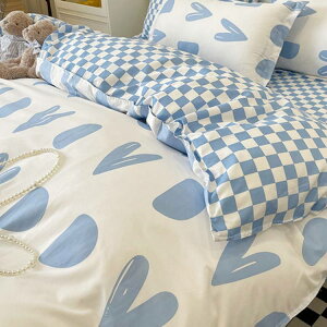 枕カバー ベッド用 ポリエステル100% ダブル 掛け布団カバー 寝具カバーセット シーツ かわいい おしゃれ 洗える 北欧 寝具カバーセット 優しい肌触り 柔らかい 洗い替え ハート チェック柄 4