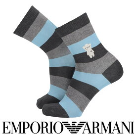 EMPORIO ARMANI エンポリオ アルマーニ 日本製 ボーダー ベア刺繍 クルー丈 メンズ カジュアル ソックス 靴下 男性 紳士 プレゼント 無料ラッピング ギフト 02342388 公式ショップ 正規ライセンス商品
