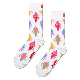 Happy Socks ハッピーソックス Ice Cream ( アイスクリーム ) ホワイト クルー丈 ソックス 靴下 ユニセックス メンズ ＆ レディース プレゼント 無料ラッピング ギフト 10240056