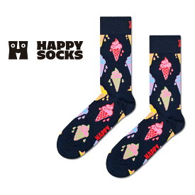 Happy Socks ハッピーソックス Ice Cream ( アイスクリーム ) ブラック クルー丈 ソックス 靴下 ユニセックス メンズ ＆ レディース プレゼント 無料ラッピング ギフト 10240057