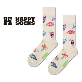 セール！20％OFF Happy Socks ハッピーソックス Summer Lo-Fi ( サマーローファイ ) ベージュ クルー丈 ソックス 靴下 ユニセックス メンズ ＆ レディース プレゼント 無料ラッピング ギフト 10240060