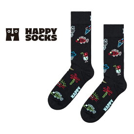 Happy Socks ハッピーソックス Summer Lo-Fi ( サマーローファイ ) ブラック クルー丈 ソックス 靴下 ユニセックス メンズ ＆ レディース プレゼント 無料ラッピング ギフト 10240061