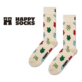 Happy Socks ハッピーソックス Victory Sign ( ヴィクトリーサイン ) クルー丈 ソックス 靴下 ユニセックス メンズ ＆ レディス プレゼント 無料ラッピング ギフト 10240071