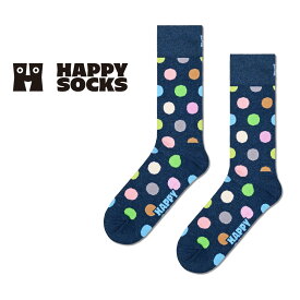 Happy Socks ハッピーソックス Big Dot ( ビックドット ) ネイビー クルー丈 ソックス 靴下 ユニセックス メンズ ＆ レディス プレゼント 無料ラッピング ギフト 10240081