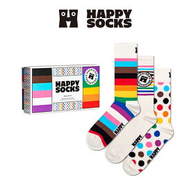 【3足セット】Happy Socks ハッピーソックス Pride ( プライド ) 3Pack Gift Set GIFT BOX クルー丈 ソックス 靴下 ユニセックス メンズ ＆ レディース プレゼント 無料ラッピング ギフト 10243001