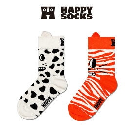 セール！30％OFF 【2足セット】Happy Socks ハッピーソックス Cat & Dog ( キャット＆ドッグ ) 2-Pack Low Socks 2足組 どうぶつ柄 子供 クルー丈 綿混 ソックス 靴下 KIDS ジュニア キッズ 12240022