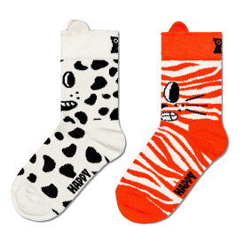【2足セット】Happy Socks ハッピーソックス Cat & Dog ( キャット＆ドッグ ) 2-Pack Low Socks 2足組 どうぶつ柄 子供 クルー丈 綿混 ソックス 靴下 KIDS ジュニア キッズ 12240022