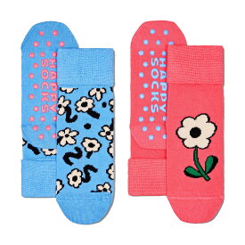 【2足セット】Happy Socks ハッピーソックス Kids Flowers ( フラワーズ ) 足底滑り止め付き 2-Pack Low Socks 2足組 花柄 子供 ショート丈 綿混 ソックス 靴下 KIDS ジュニア キッズ 12240025