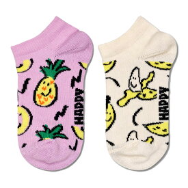 セール！20％OFF 【2足セット】Happy Socks ハッピーソックス Kids Fruits ( フルーツ ) 2-Pack Low Socks 2足組 パイナップル＆バナナ柄 子供 スニーカー丈 綿混 ソックス 靴下 KIDS ジュニア キッズ 12240026