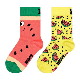 セール！30％OFF 【2足セット】Happy Socks ハッピーソックス Melon ( メロン ) 2-Pack Low Socks 2足組 スイカ柄 子供 クルー丈 綿混 ソックス 靴下 KIDS ジュニア キッズ 14240007