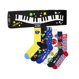 【6足セット】Happy Socks ハッピーソックス【Limited】Happy Socks × Elton John ( エルトン ジョン ) 6-Pack Gift Set GIFT BOX コラボ 6足組 クルー丈 ソックス 靴下 ユニセックス メンズ ＆ レディース プレゼント 無料ラッピング ギフト 14243002