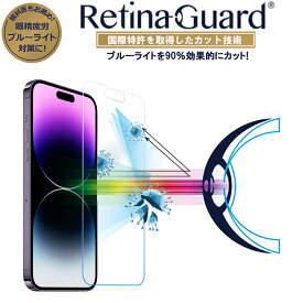 【クリアタイプ】RetinaGuard iPhone 14Pro Max ブルーライト90%カット 強化ガラスフィルム 国際特許 液晶保護フィルム 保護シート アイフォン 14 プロ　キズ防止 硬度9H 0.4mm 日本製ガラス 飛散防止 抗菌　ブルーライトカット フィルム