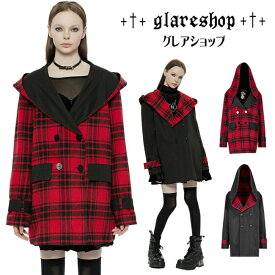 glareshop グレアショップ「S/L/2XL」JX828■ゴスロリ ゴシック モード系 2Way タータンチェック柄 カレッジ風リバーシブルコート 赤×黒 レディース | ガーリー モード系 コスプレ ステージ 衣装 服 [PUNK RAVE] Plaid college style reverse coat