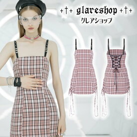 glareshop グレアショップ「XS-4XL」WX567-P■ゴスロリ ゴシック モード系 チェック柄 ストラップワンピース ピンク×白 レディース | ゴスロリ ゴシック パンク ロック ファッション スチームパンク ヴィジュアル系 V系 モード系 コスプレ ステージ 衣装 服 [PUNK RAVE]