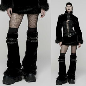glareshop グレアショップ「M/2XL」ZF036-B■パンクふわふわファーレッグウォーマー 黒 レディース | ゴスロリ ファッション ヴィジュアル系 V系 モード系 コスプレ ステージ 衣装 服 [PUNK RAVE] Punk Fluffy Fur Leg Warmers
