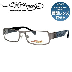 【訳あり】エドハーディー EdHardy メガネ フレーム 眼鏡 度付き 度なし 伊達 EHOA008 2 M・GUN マットガンメタル スクエア型 メンズ レディース UVカット 紫外線