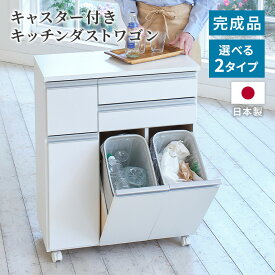 キャスター付きキッチンダストワゴン 3分別 4分別 完成品 ダストワゴン 蓋付き コンパクト 整理整頓 収納 シンプル デザイン キッチン オシャレ 固定可能 ポリエステル 化粧引き出し 目隠し 日本製 家具インテリア GLASSY