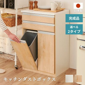 フタ自動開閉 ダストボックス 自動ゴミ箱 1分別 2分別 ナチュラル ホワイト W41cm キッチン コンパクト おしゃれ ワンタッチ モダン シンプル 整理整頓 フラップ扉 日本製 完成 送料無料 家具インテリア GLASSY