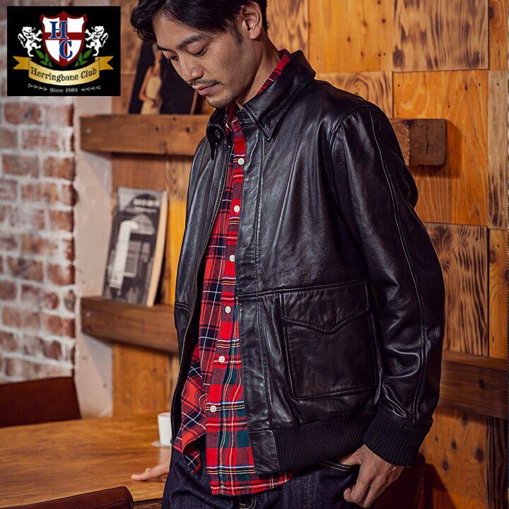 楽天市場 ラムスキン フライト ブルゾン 羊革 ジャケット アウター メンズ Herringbone Club ヘリンボーンクラブ 送料無料 セール対象 名入れギフト豊富 グレンチェック