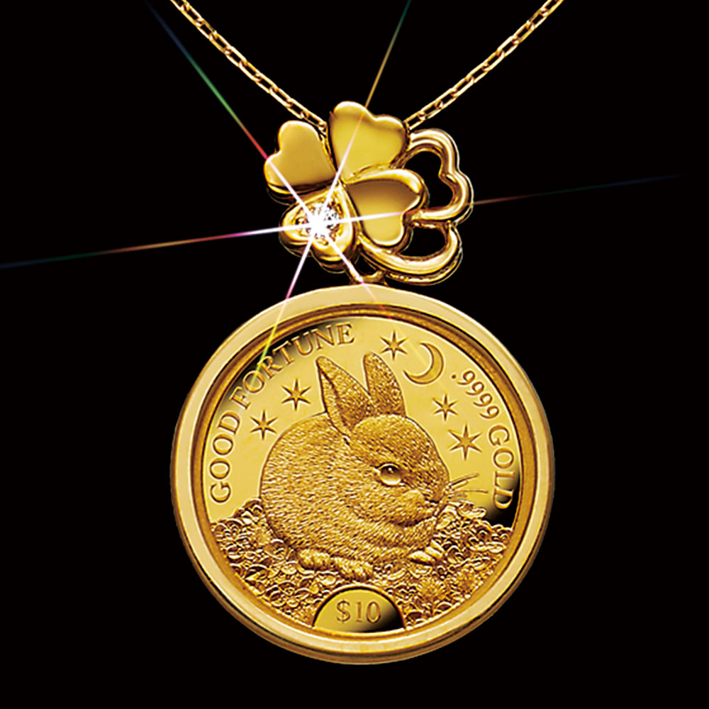 楽天市場】幸せのうさぎと四つ葉のクローバー金貨 宝飾純金 コイン