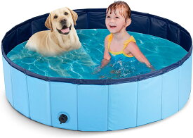 プール 子供用 ペット用 犬用プール 頑丈設計 折りたたみ式 バスプール 収納便利 排水キャップ付 空気入れ不要 お庭用 直径120x高さ30cm（ブルー）