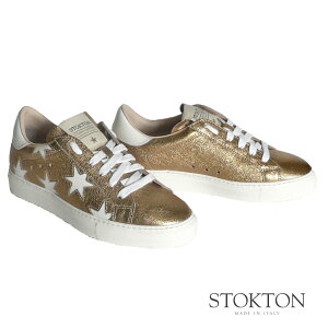 残りわずか ストックトン STOKTON 星柄 レザースニーカー レディース ORO×BIANCO(ゴールド×ホワイト) 352D-oro-bianco FJD4ゴールド スター スターモチーフ 星柄 通勤スニーカー 大きいサイズ