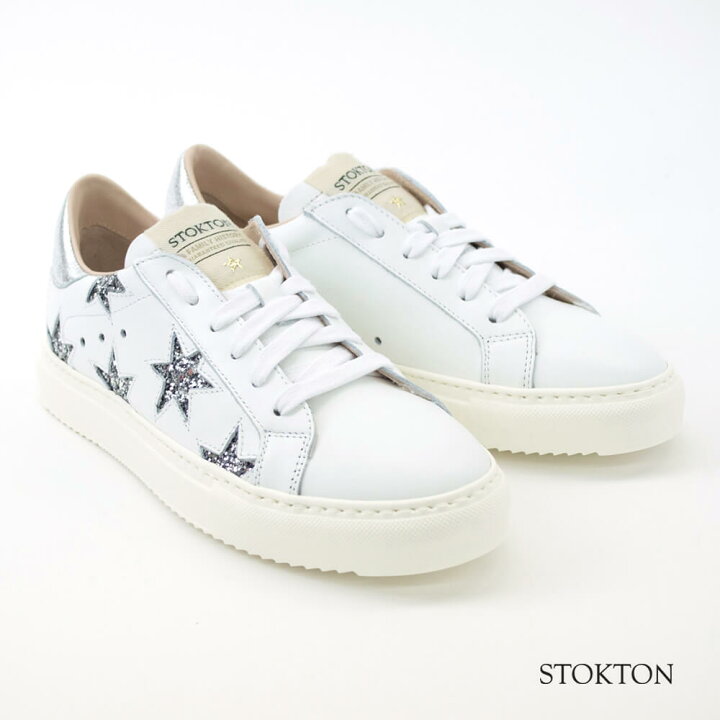 楽天市場 再入荷 Stokton ストックトン 星柄 レザースニーカー レディース Bianco Argento ホワイト シルバー 352d Variante Fjd1白スニーカー スター スターモチーフ 星柄 通勤スニーカー 大きいサイズ 小さいサイズ Glicine