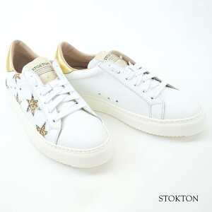 残りわずか STOKTON ストックトン 星柄 レザースニーカー レディース BIANCO×ORO(ホワイト×ゴールド) 352D VARIANTE FJD2白スニーカー スター スターモチーフ 星柄 星 スター ゴールド 大きいサイズ