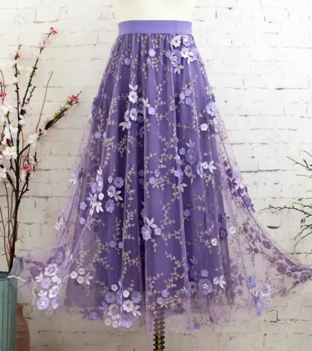 楽天市場】フレアスカート 立体 花 レース 刺繍 チュール ふんわり 