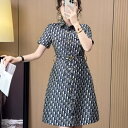 ワンピース レディース 春 きれいめ 総柄 襟 ベルト 半袖 Aライン ミニ レディース 春 きれいめ ドレス ネイビー 紺色 ピンク ベージュ 生成 可愛い 服 韓国 上品 大きい フォーマル おしゃれ オフィス かわいい 結婚式 清楚