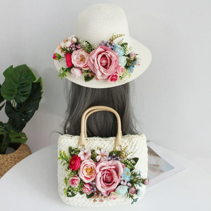 楽天市場 かごバッグ 麦わら帽子 セット ホワイト 白 カラフル 送料無料 フラワー 花 薔薇 カゴバッグ 帽子 ストローハット ハット レディース 籠 バッグ リゾート かばん オシャレ Glitter Dress グリッタードレス ｇｌｉｔｔｅｒ ｄｒｅｓｓ