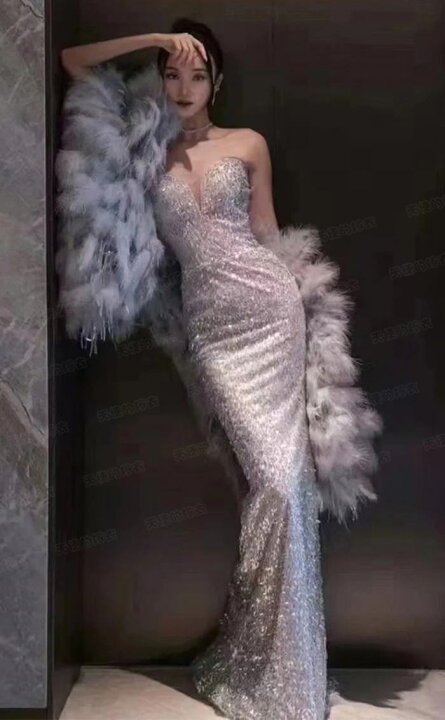 楽天市場】ANGEL 新作 ベアトップ スパンコール フェザー ショール付き  