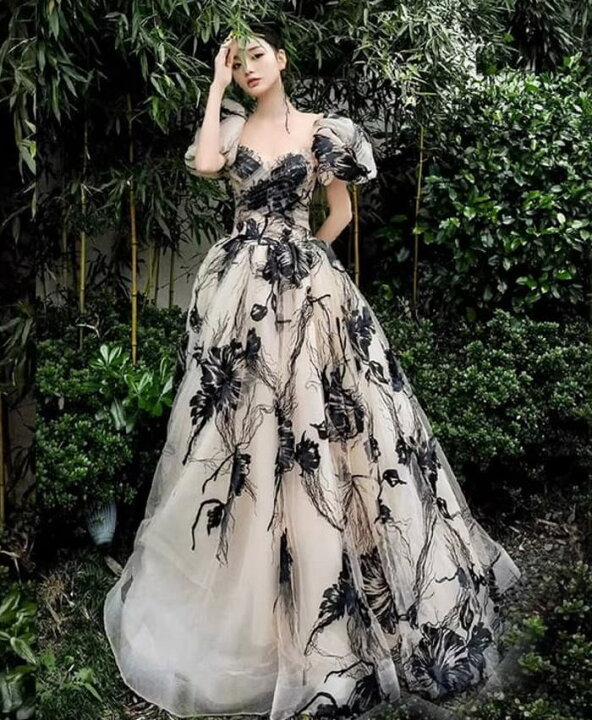 楽天市場】ANGEL 新作 花柄 チュール パフスリーブ 半袖 背中編上げ A  