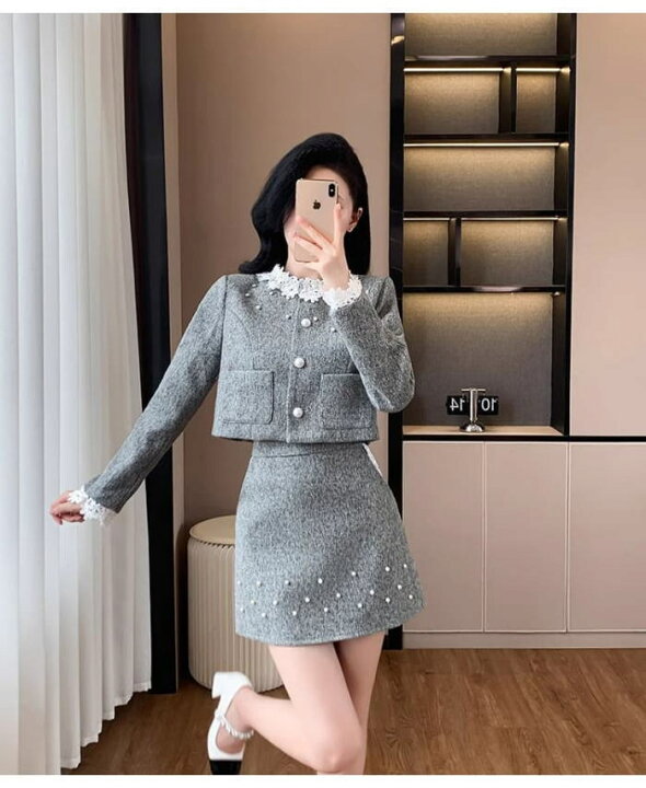 希少】kate spade シルバー セットアップ スカート ツイード Aライン 