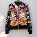 スタンドカラージャケット 花柄 レース スタンドカラー ビジュー 長袖 ジャケット ブルゾン アウター ブラック黒 お嬢様 大人 女優 セレブ 他と被らない 人と被らない 個性的 派手 おしゃれ レディース 大きいサイズ 可愛い 華やか きれいめ