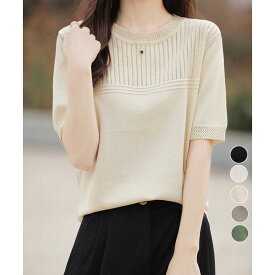 サマーニット クールネックメッシュニット 着やせ トップス サマーセーターくろ ニットソー 通勤服