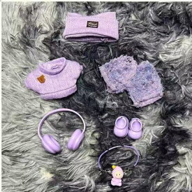 LABUBUぬいぐるみ 着せ替え服セット 可愛い うさぎ風 デザイン 全3色 ニット帽 デニムパンツ スニーカー ヘッドホン チャーム付き ぬい撮り 人形服 ドールコスチューム ギフト プレゼント ファッション雑貨 おしゃれ