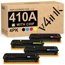 v4ink 410A 互換トナーカートリッジ HP 410A 410X CF410A CF411A CF412A CF413A トナーセット HP Color Pro M452dn M452dw M452nw MFP M477fnw M477fdw M477fdn M377dw用 プリンター、4個パック
