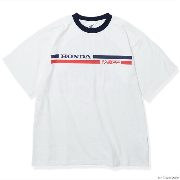 定形外　Honda(ホンダ) Honda ×『シン・仮面ライダー』コラボレーションアパレル  リンガーTシャツ Wサイクロン号柄 ホワイト Lサイズ 0SS-EU2689539<br>